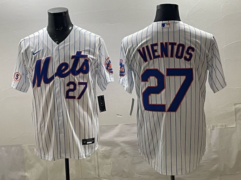 2026 Men Nike New York Mets #27 Vientos White Stripe Game MLB Jersey 006